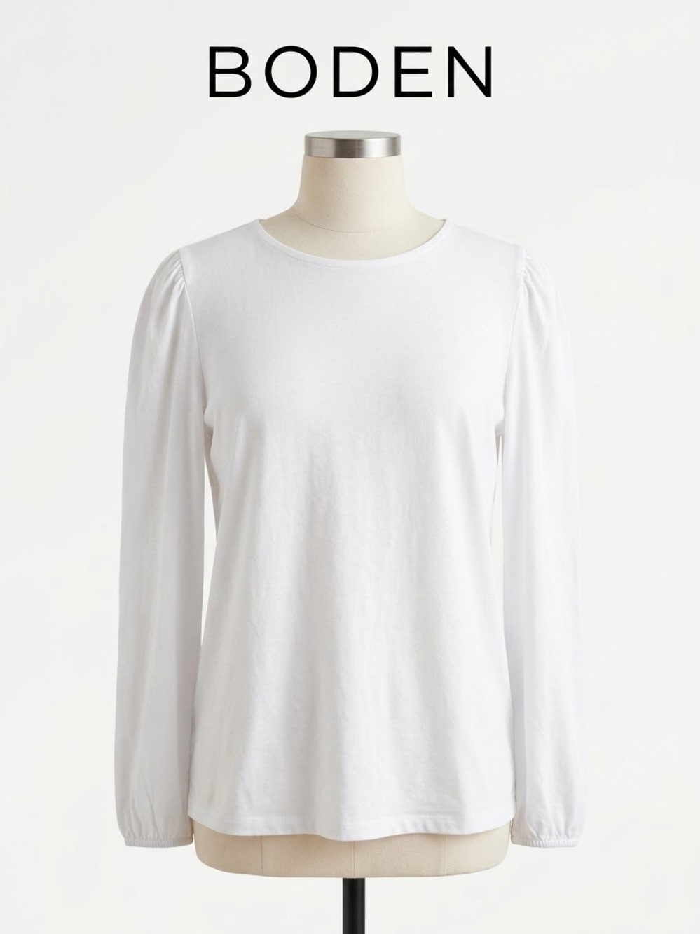 Boden Women's White Long-Sleeve Puff Shoulder Tee Size 12